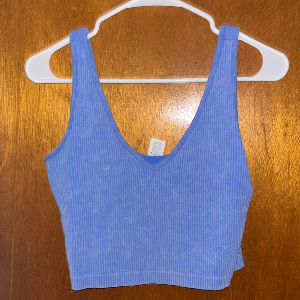 Blue Ribbed Women's Cropped Tank Top